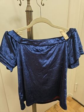 Sugarlips Off-Shoulder Velvet Top in Royal Blue